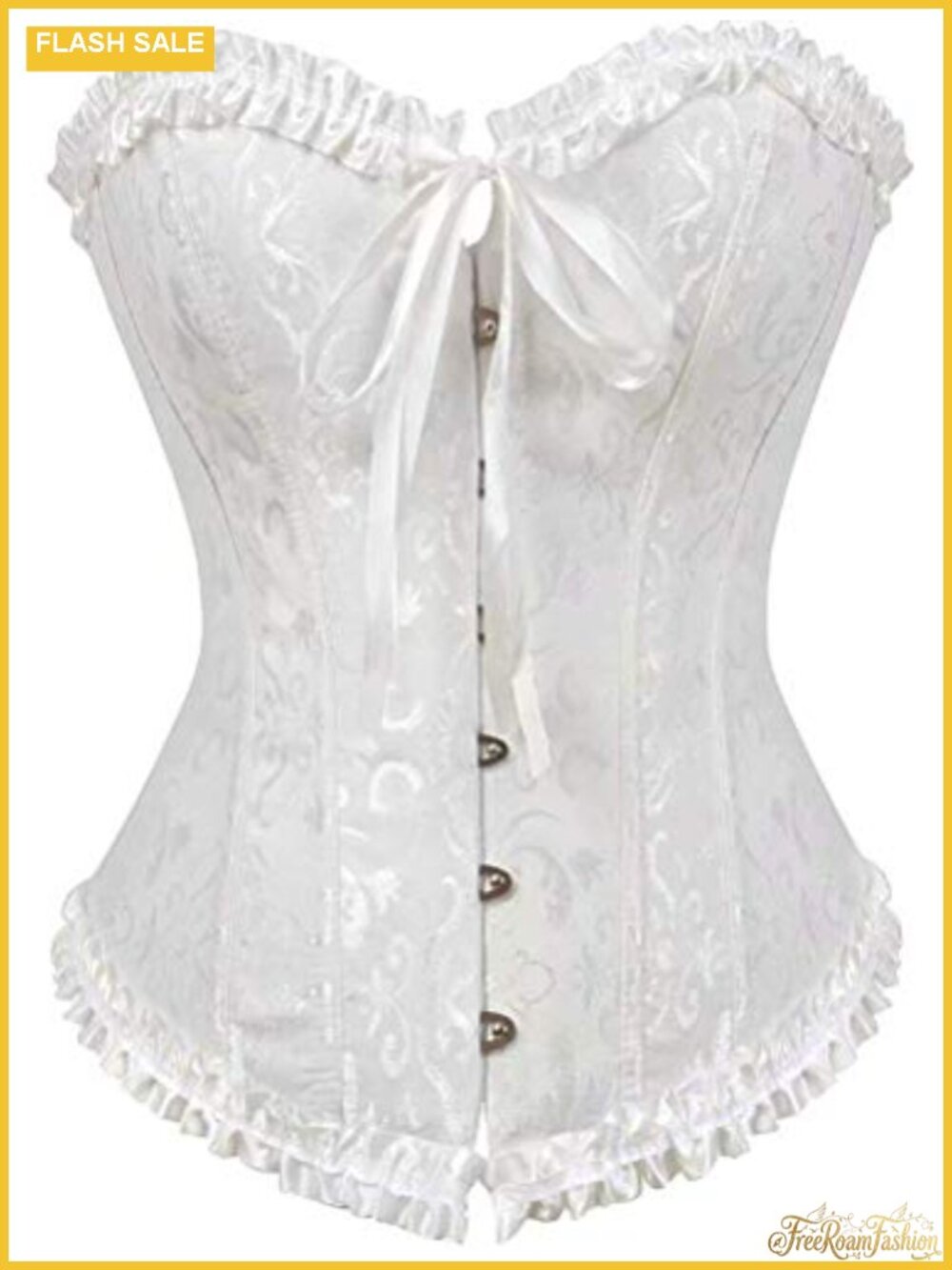 Overbust Corset Top Lace Up Strapless Satin Jacquard Bridal